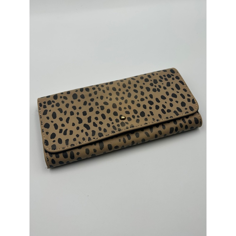 Cheetah Print Trifold Wallet Tan Black Animal Print Slim Clutch Card Holder‎